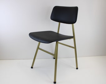 Vintage Office Chair/Chair Stol Kamnik/Chair 70's of Yugoslavia/Dining Chair/Gold Metal Chair/Designer Chair/Restored/Black Faux Leather