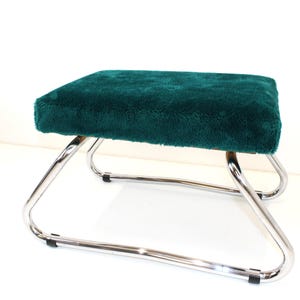 Taburete tapizado vintage cromado / Reposapiés / Taburete con escalones / Taburete acolchado / Otomana / Taburete vintage / Silla taburete verde años 60 / Taburete Fluff