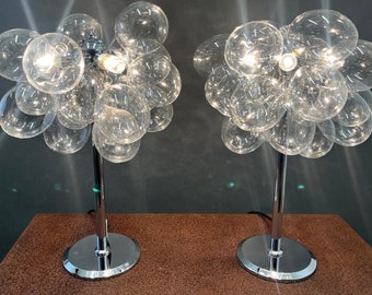 Pair of Bubble Table Lights/Vintage Table Lamp 70's/MCM Chrome Sputnik Style With Bubble Glass/Glass Balls/Designer Lamps/Vintage Lighting