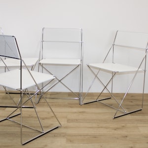 Set Of 4 Designer Chairs By Niels Jorge HAUGESEN X-line / MCM Metal Dining Chairs / Italian Dining Chairs 80s