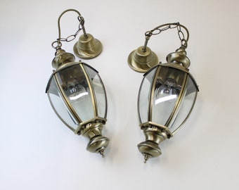 Vintage Hanging Lamp/Set Of 2 Metal Chandelier/Italian Design 80's/Vintage Lamp Of Metal Frame/Brass Ceilings Light/Mid Century Modern Lamps