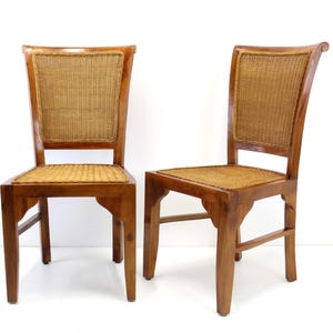 Pair Of Vintage Wooden Dining Chairs / Rattan Kitchen Chairs / Solid Wood Chairs / Farmhouse Chairs / Scandinavian Style Chairs