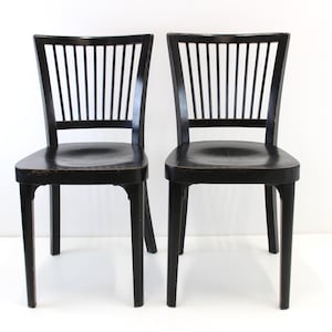 Pair Of Vintage Black Wooden Chair / Rustic Mid-century Seating / Minimalist Spindle Backrest chairs / 1960s Farmhouse Chairs