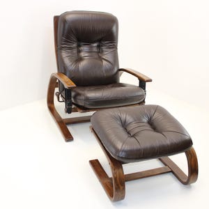 Vintage Scandinavian Lounge Chair With Leg Rest By Arnt Lande For Westnofa / Leather Lounge Chair With Ottoman / Lounge Armchair