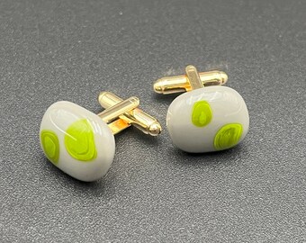 Unique Handmade Gray and Green Cufflinks