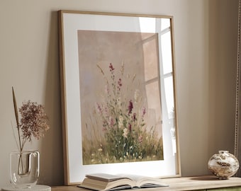 Neutral Wildflower Meadow Print – Soft Botanical Wall Art | Unframed - Print Only