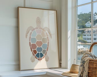 Minimalist Sea Turtle Art Print – Coastal Neutral Wall Decor | Unframed - Print Only