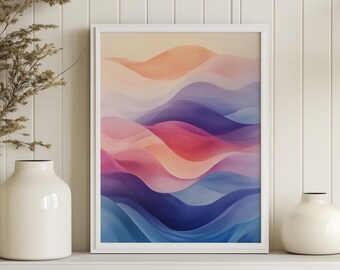 Abstract Sunset Waves Print | Modern Coastal Art | Unframed - Print Only