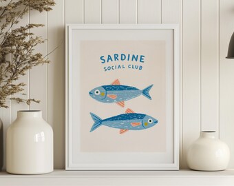 Sardine Social Club Print – Funny Coastal Wall Art | Unframed - Print Only