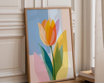 Abstract Tulip Print – Colourful Modern Floral Wall Art | Unframed - Print Only