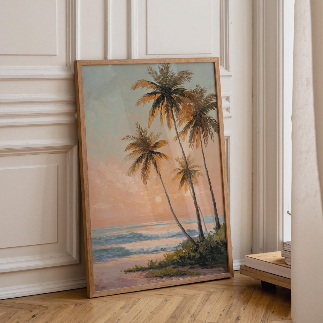 Palm Tree Sunset Beach Wall Art – Coastal Ocean Print | Unframed ...