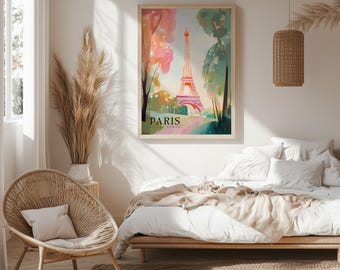 Eiffelturm Wandbild | Paris Wandkunst | Mädchen Schlafzimmer Dekor | Bunter abstrakter Kunstdruck | Pastell Wandkunst | Ungerahmt - Nur Druck