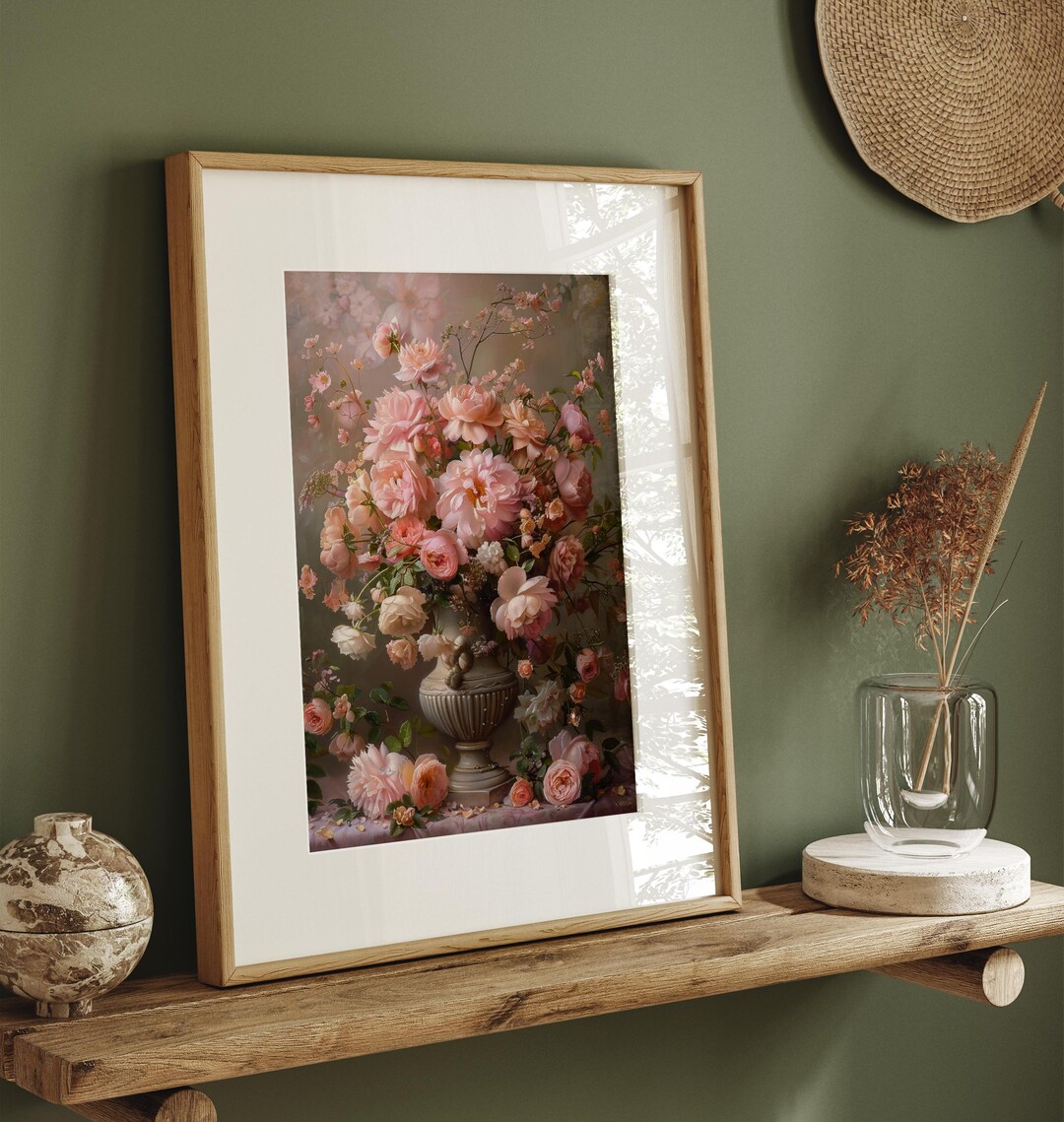 Pink Floral Vase Wall Art – Soft Rose Bouquet Print | Unframed - Print ...