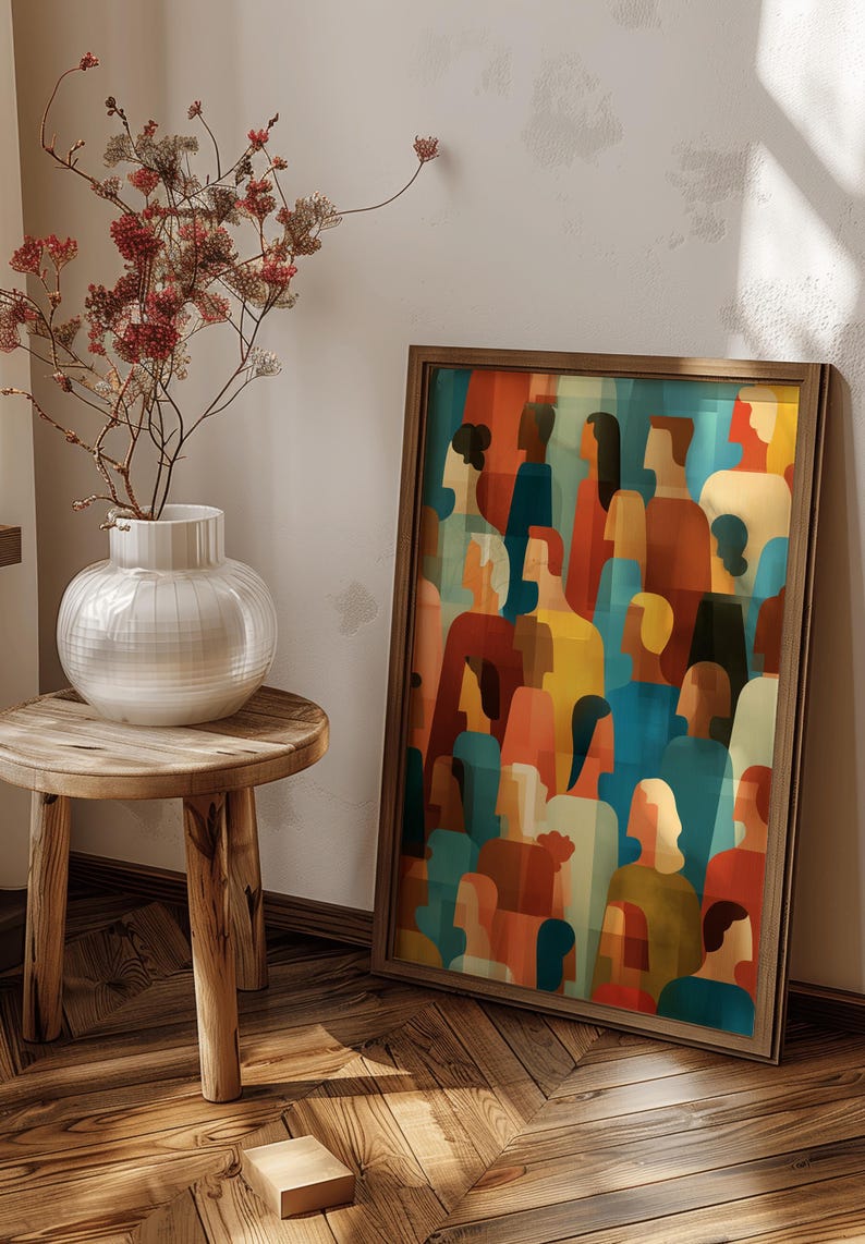 Multicultural Abstract Modern Diversity People Abstract Print - Geometric Multicultural Crowd ...