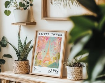 Eiffelturm Wandbild | Paris Wandkunst | Mädchen Schlafzimmer Dekor | Bunter abstrakter Kunstdruck | Pastell Wandkunst | Ungerahmt - Nur Druck