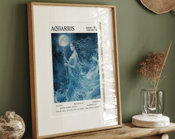 Celestial Aquarius Goddess Wall Print | Aquarius Zodiac Print | Aquarius Water Bearer Print | Aquarius Horoscope Art | Unframed - Print Only