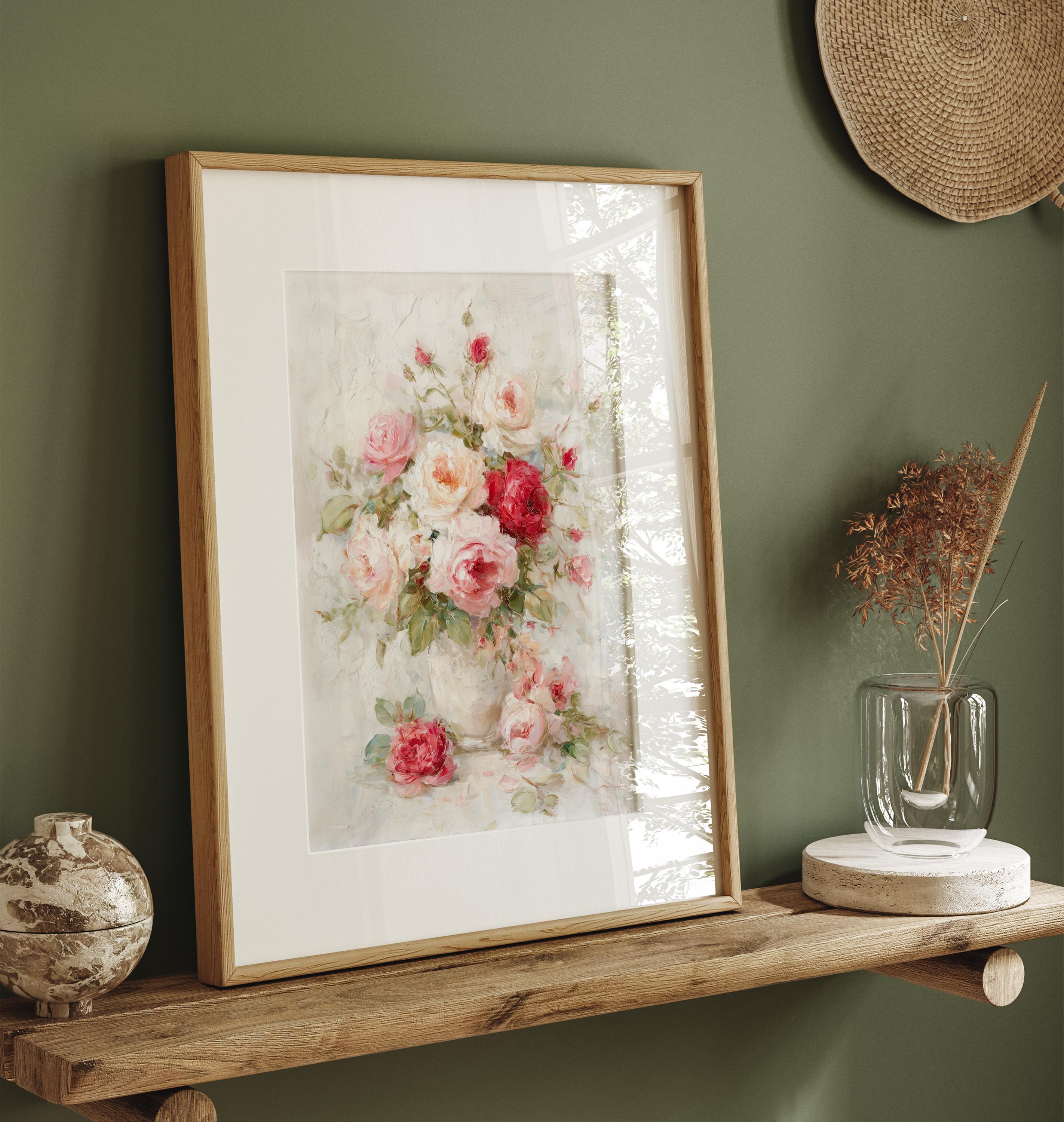 Soft Rose Bouquet Art Print – Romantic Floral Wall Art | Unframed ...