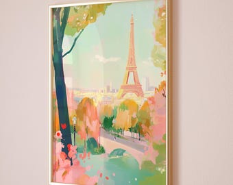 Eiffelturm Wandbild | Paris Wandkunst | Mädchen Schlafzimmer Dekor | Bunter abstrakter Kunstdruck | Pastell Wandkunst | Ungerahmt - Nur Druck