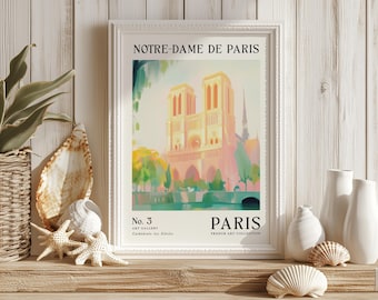 Notre Dame de Paris Art Print | Pastel Paris Print | Parisian Wall Art | Notre Dame Print | Pastel Cathedral Print | Unframed - Print Only