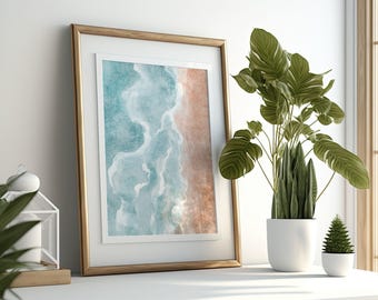 Arial Beach Wave Print | Watercolor Beach Poster | Ocean Waves Wall Art | Nautical Print | Sea Poster | Ocean Art | Unframed - Print Only