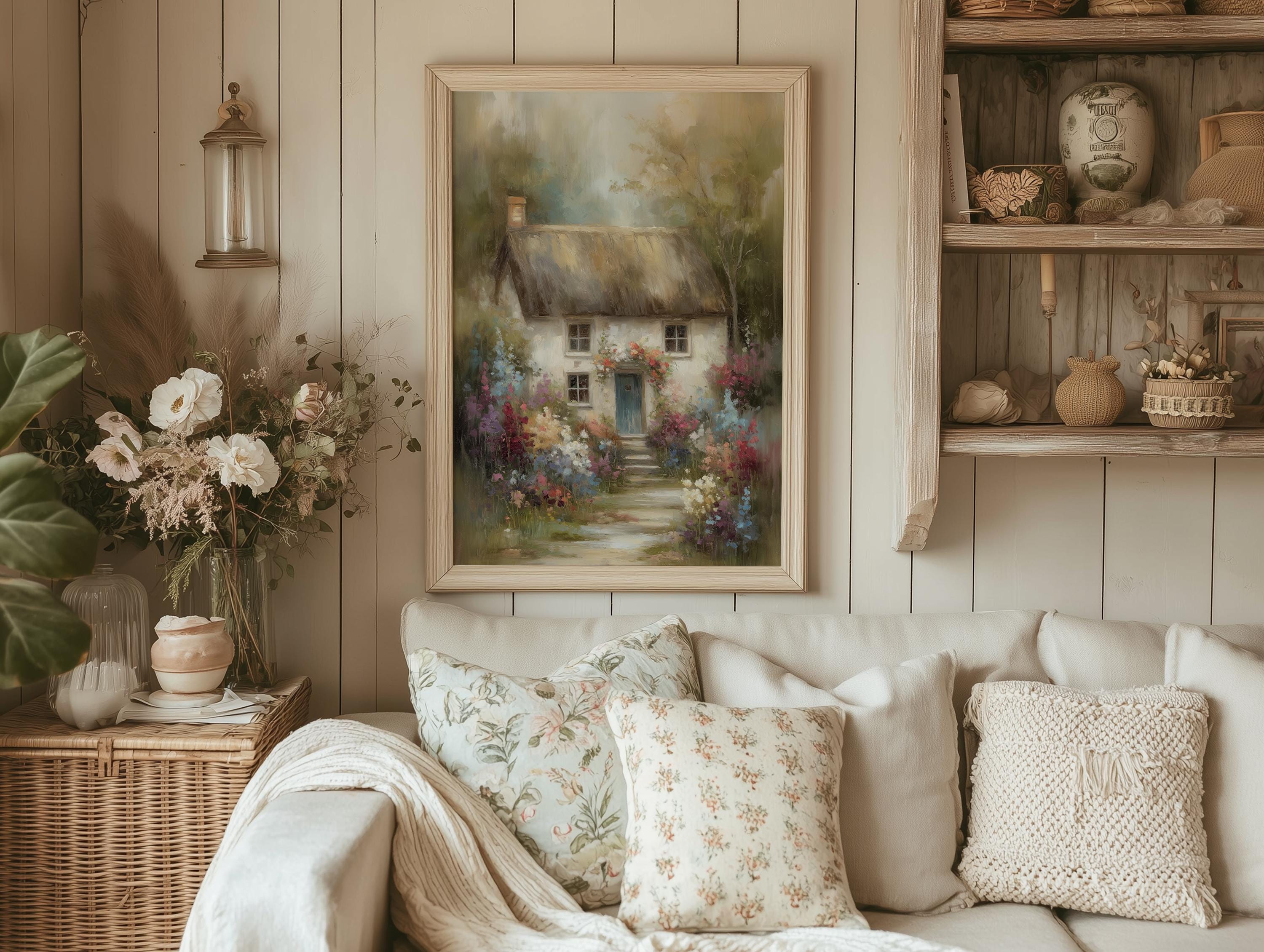 English Cottage Garden Art Print – Thatched Cottage Wall Art | Unframed ...