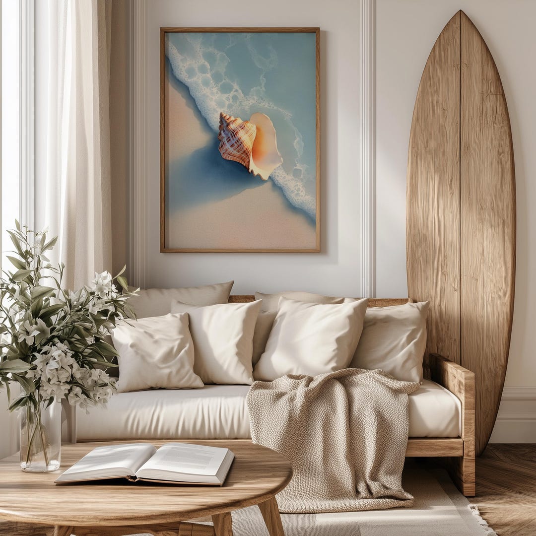 Seashell Beach Wall Art – Coastal Shore Print Ocean Decor | Unframed ...