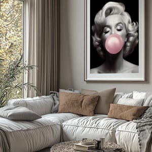 Marilyn Monroe Art Print | Marilyn Monroe Bubble Gum Print | AI Generated Wall Art | Unframed - Print Only image 5