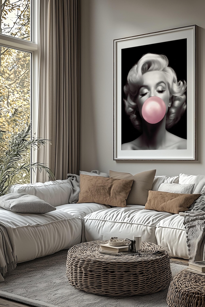 Marilyn Monroe Art Print | Marilyn Monroe Bubble Gum Print | AI Generated Wall Art | Unframed - Print Only image 5