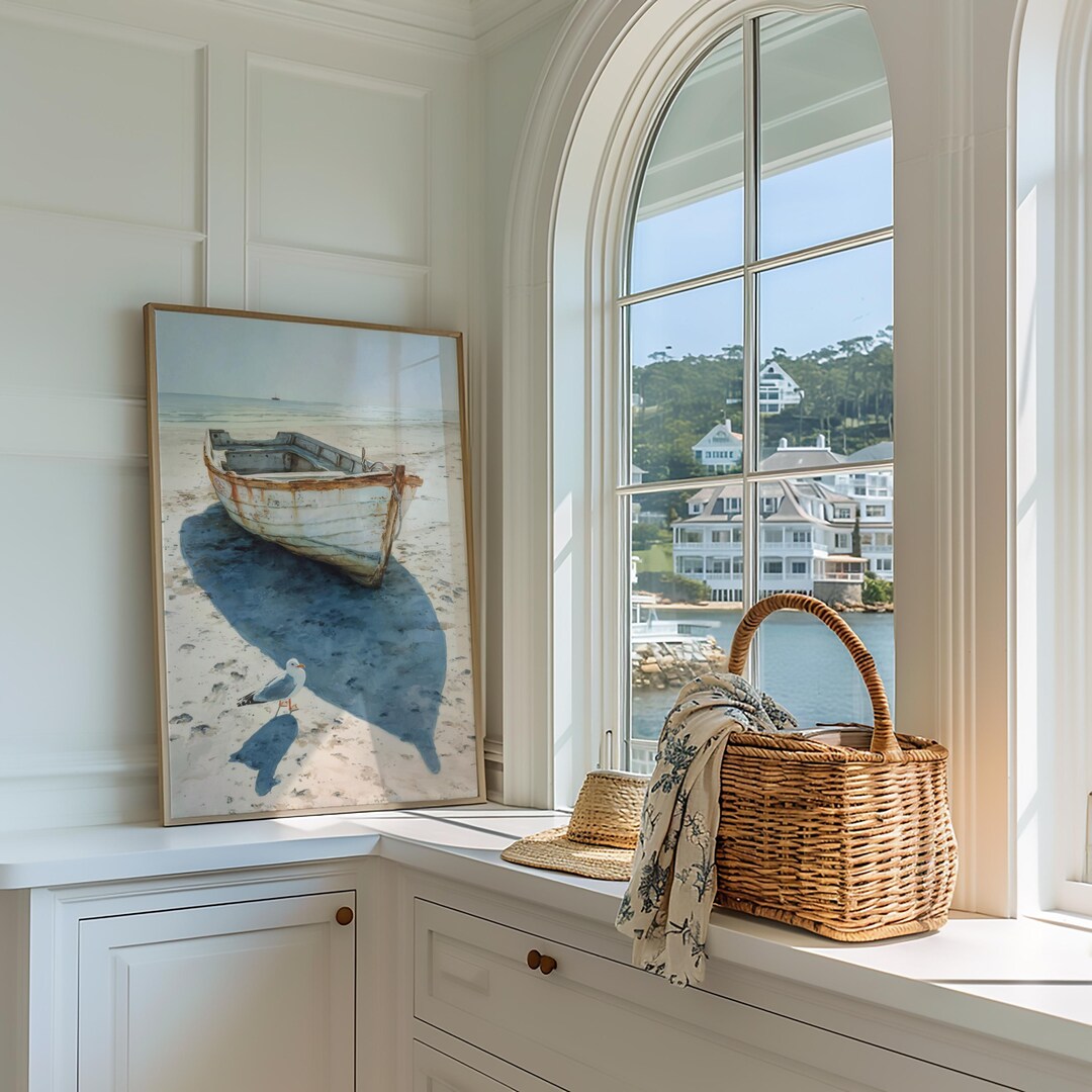 Vintage Coastal Abandoned Boat Wall Art Print – Rustic Beach Decor With ...
