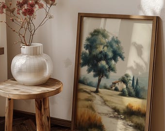 Rustic Countryside Cottage Watercolour Wall Art Print | Unframed - Print Only