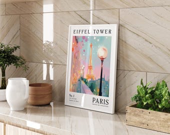Eiffelturm Wandbild | Paris Wandkunst | Mädchen Schlafzimmer Dekor | Bunter abstrakter Kunstdruck | Pastell Wandkunst | Ungerahmt - Nur Druck