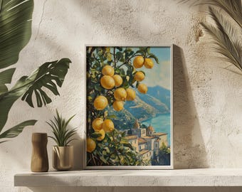 Impression d'art de citronnier de la côte amalfitaine - Décoration murale italienne de bord de mer | Sans cadre - Impression uniquement