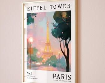Eiffelturm Wandbild | Paris Wandkunst | Mädchen Schlafzimmer Dekor | Bunter abstrakter Kunstdruck | Pastell Wandkunst | Ungerahmt - Nur Druck