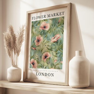 London Flower Market Print | Green Floral New Covent Garden Flower Market Wall Art | London Flower Market Print | Unframed - Print Only
