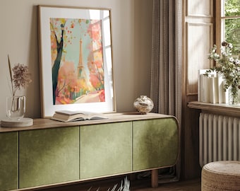 Sprint Eiffelturm Wand Poster | Paris Wandkunst | Mädchen Schlafzimmer Dekor | Bunter abstrakter Druck | Pastell Wandkunst | Ungerahmt - Nur Druck