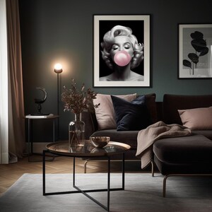Marilyn Monroe Art Print | Marilyn Monroe Bubble Gum Print | AI Generated Wall Art | Unframed - Print Only image 2