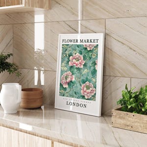 London Flower Market Print | Green Floral New Covent Garden Flower Market Wall Art | London Flower Market Print | Unframed - Print Only