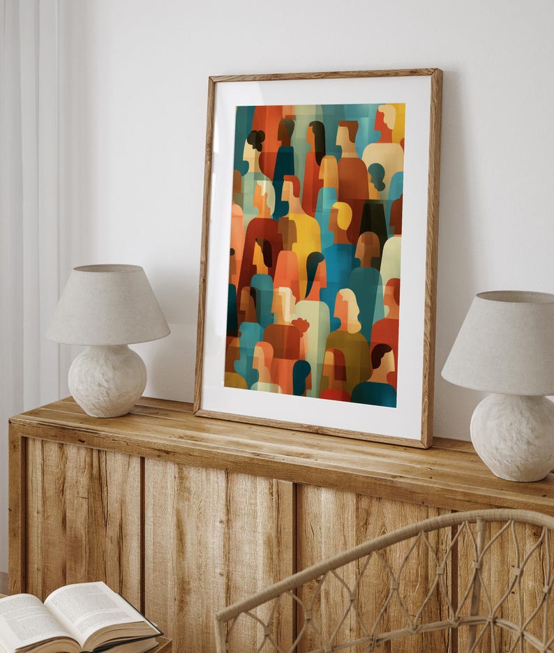 Multicultural Abstract Modern Diversity People Abstract Print - Geometric Multicultural Crowd ...