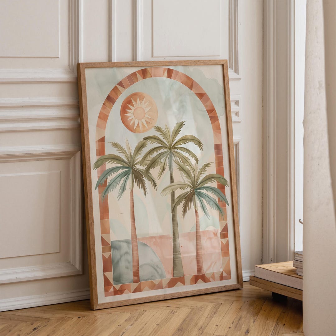 Palm Tree Wall Art – Neutral Tropical Arch Print | Boho Desert Sun ...