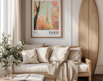 Eiffelturm Wandbild | Paris Wandkunst | Mädchen Schlafzimmer Dekor | Bunter abstrakter Kunstdruck | Pastell Wandkunst | Ungerahmt - Nur Druck