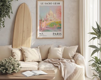 Lámina artística de la Basílica del Sacré-Cœur / Arte mural de Montmartre, París / Ilustración de un monumento francés / Lámina de viaje a París en tonos pastel / Sin marco - Solo lámina