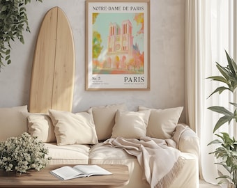 Notre Dame de Paris Art Print | Pastel Paris Print | Parisian Wall Art | Notre Dame Print | Pastel Cathedral Print | Unframed - Print Only