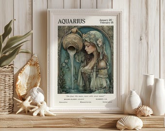 Aquarius Goddess Wall Print | Aquarius Zodiac Print | Aquarius Water Bearer Astrology Print | Aquarius Horoscope Art | Unframed - Print Only