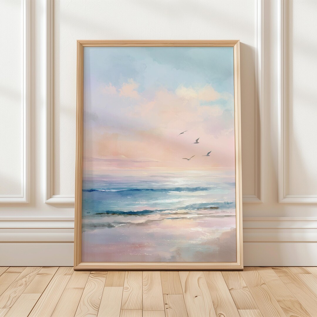 Pastel Beach Sunset Wall Art – Soft Ocean Landscape Print | Unframed ...