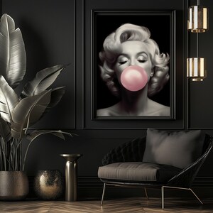 Marilyn Monroe Art Print | Marilyn Monroe Bubble Gum Print | AI Generated Wall Art | Unframed - Print Only image 6