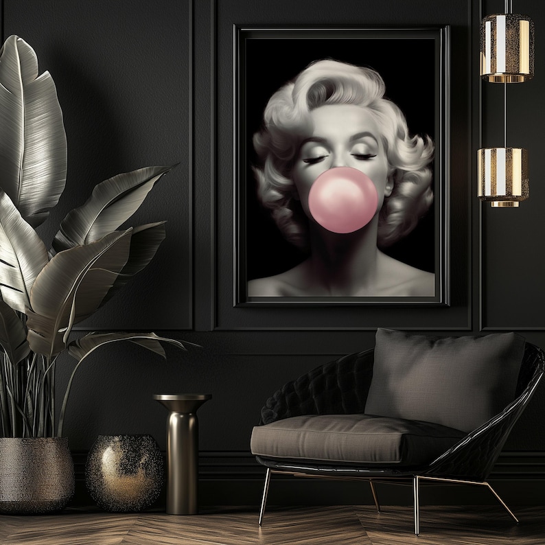 Marilyn Monroe Art Print | Marilyn Monroe Bubble Gum Print | AI Generated Wall Art | Unframed - Print Only image 6
