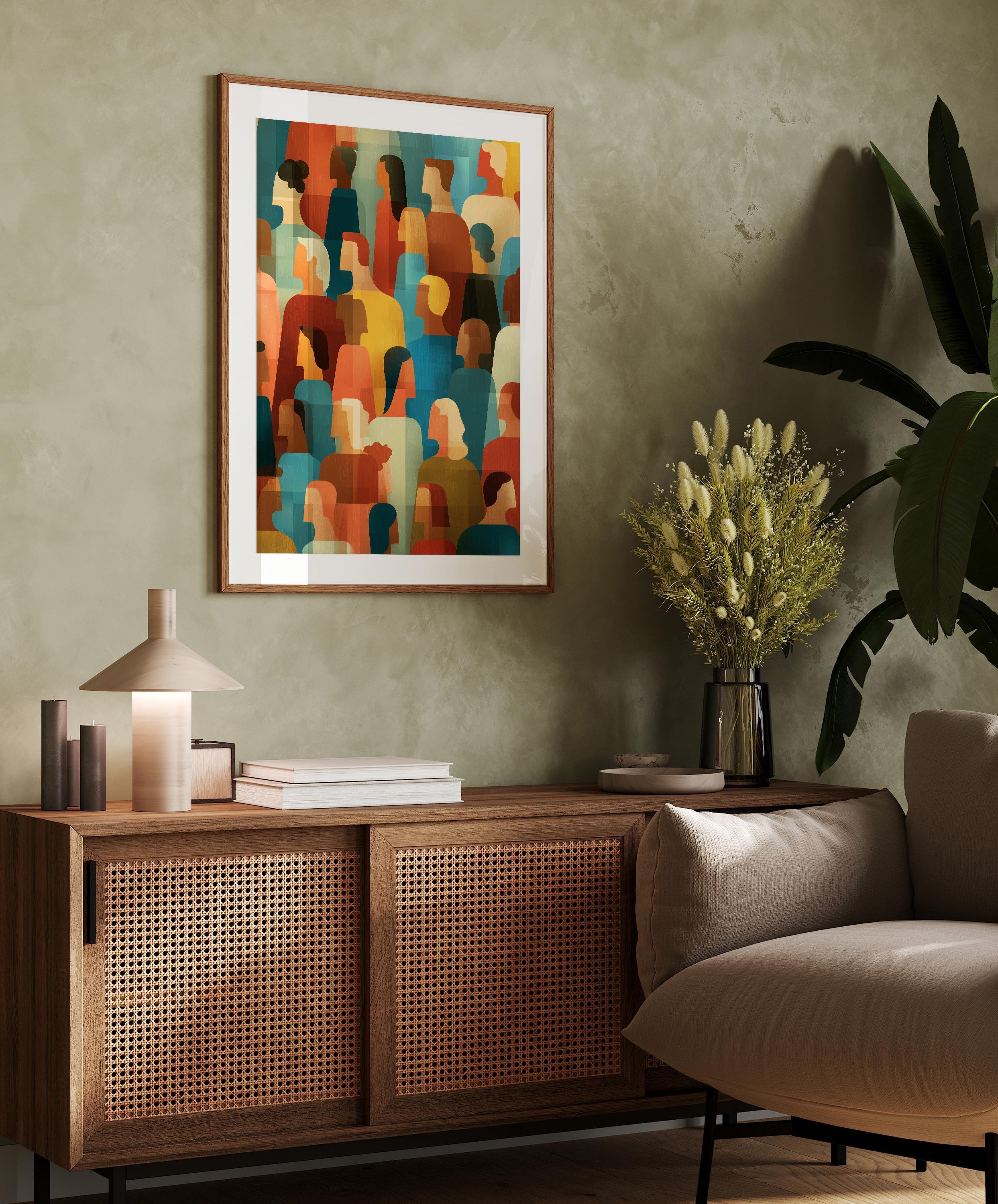 Modern Diversity People Abstract Print - Geometric Multicultural Crowd ...