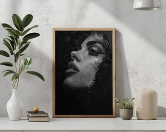 Female Portrait Oil Painting Print | Abstract Head Portrait | Woman Wall Art Print | Abstract Black & White Art | Unframed- Print Only