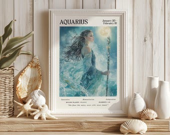 Aquarius Goddess Wall Print | Aquarius Zodiac Print | Aquarius Water Bearer Astrology Print | Aquarius Horoscope Art | Unframed - Print Only