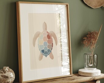 Minimalist Sea Turtle Art Print – Coastal Nursery Wall Art | Unframed - Print Only
